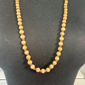 Wood Bead Necklace Adjustable Lobster Clasp 30 Inches Handmade Brown Gold Tone C